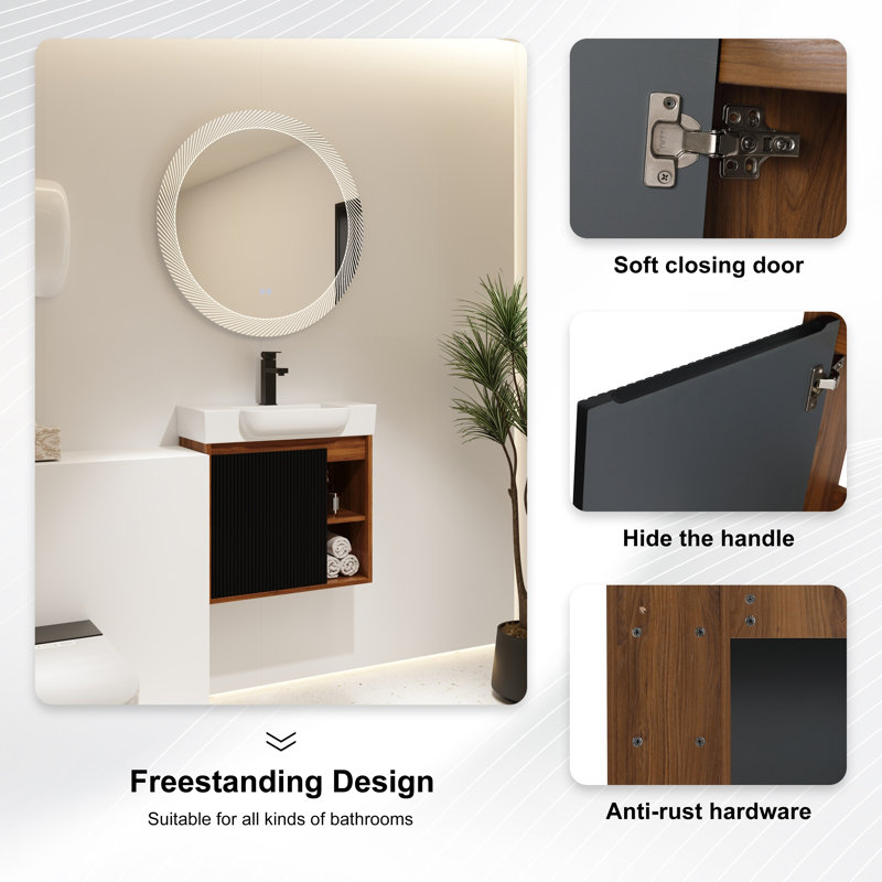 Meuble-lavabo mural avec lavabo en céramique, 24"