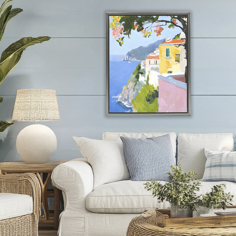 Cadre flottant Coastal Italian Sea View, design par Riley B, Cadre flottant gris lustré, H 31 po x l 25 po