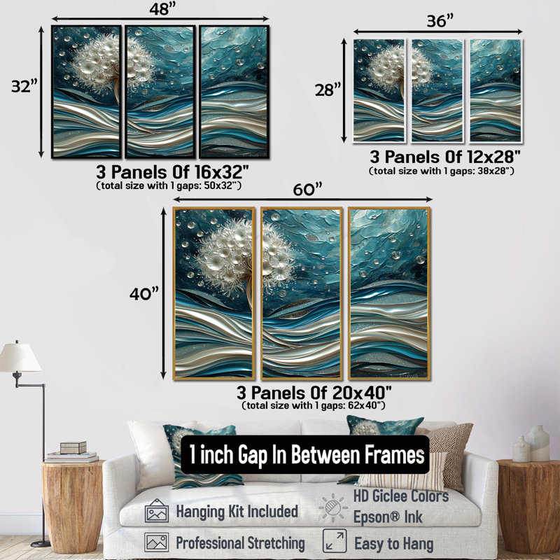 Orsini - ensemble de reproduction d'art mural pissenlit, Cadre flottant doré, H 32 po x l 48 po x P 1 po