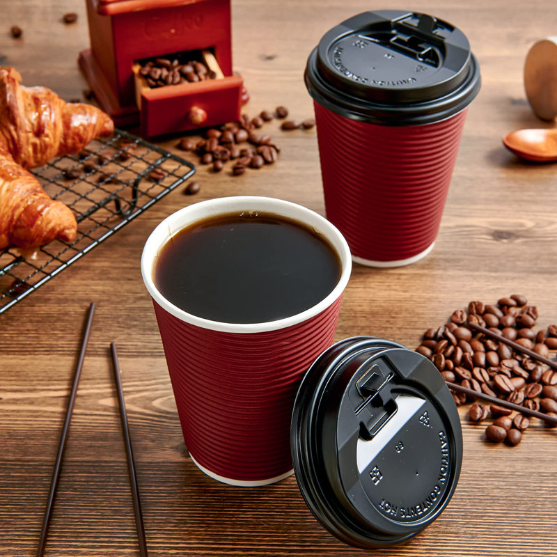 80 Pack Insulated Ripple Wall 12 Oz Disposable Paper Cups, Three Layer Insulated Hot Paper Coffee Cups With Lid And Straws For Parties, Picnics, And Travel