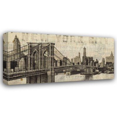 Art sur toile tendue par Williston Forge Mullan, Michael Gallery, vintage NY Brooklyn Bridge Skyline