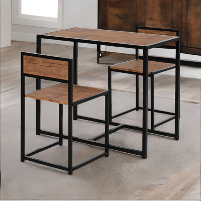 Kestner 2 - Person Dining Set with Table & Stools Industrial Rustic Brown Furniture