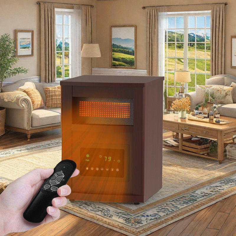 Infrared Quartz Space Heater With Remote Control, 1500W Electric Heater With 3 Heat Settings (750W/1500W/Eco), Timer Function, Overheat & Tip-Over Protection, Cool-Touch Exterior, Child Safety Lock For Home And Office