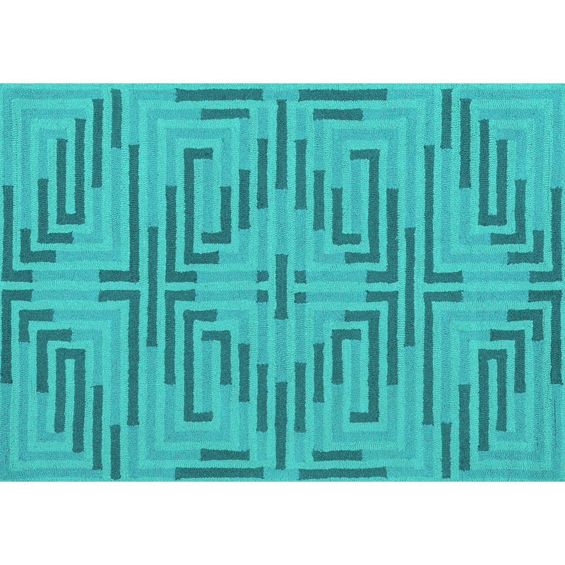 Tapis bleu abstrait en laine / polyester tissé à la machine 5 pi x 8 pi Abstract
