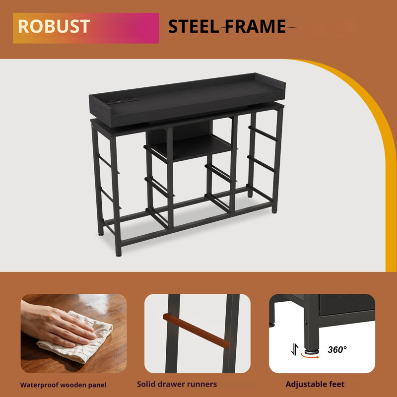108 cm W Chest of 8 Drawers, Black