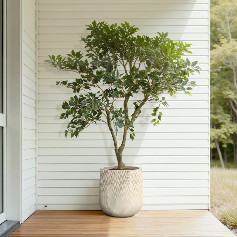 14.4'' H Textured Tall Plant Pots, Off-white Large Plant Pot with Drainage Hole