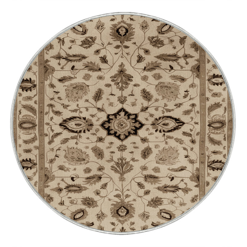 Tapis beige Tabriz lavable à la machine, Rond 3 pi