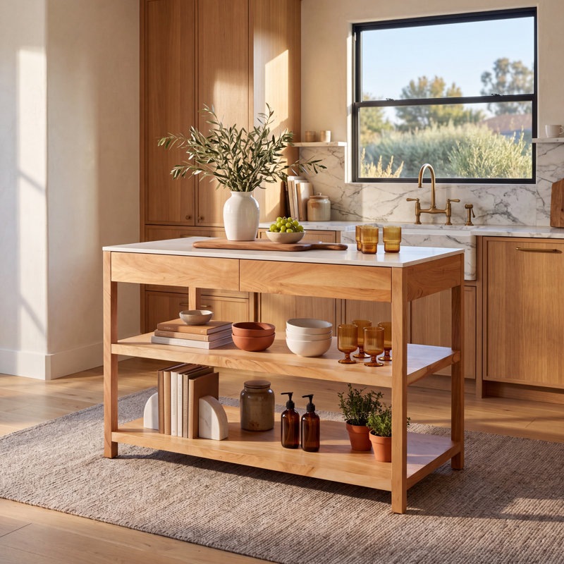 Alida Marble Top Prep Table, Smoked Acacia