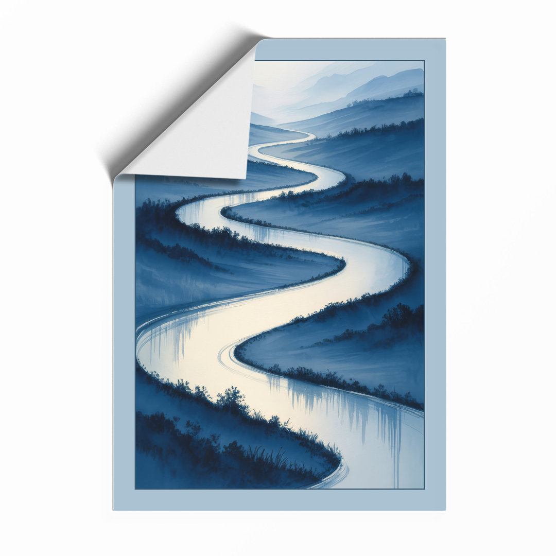 River Through Misty Forest Scandinavian - Framed Print