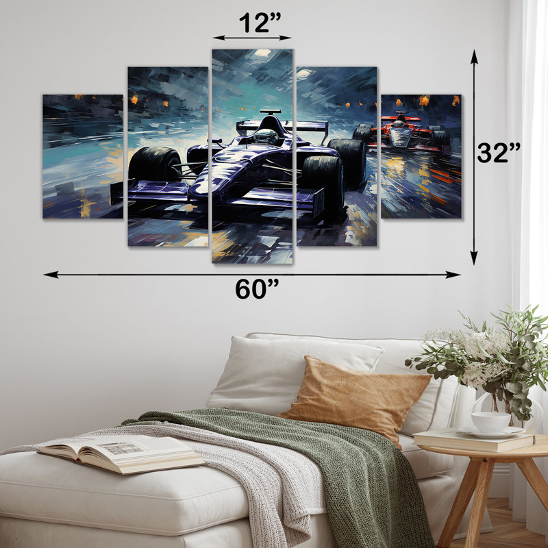 «Midnight Vintage Race Car 1950S On Race Track II» - ensemble d'art mural multi-panneaux
