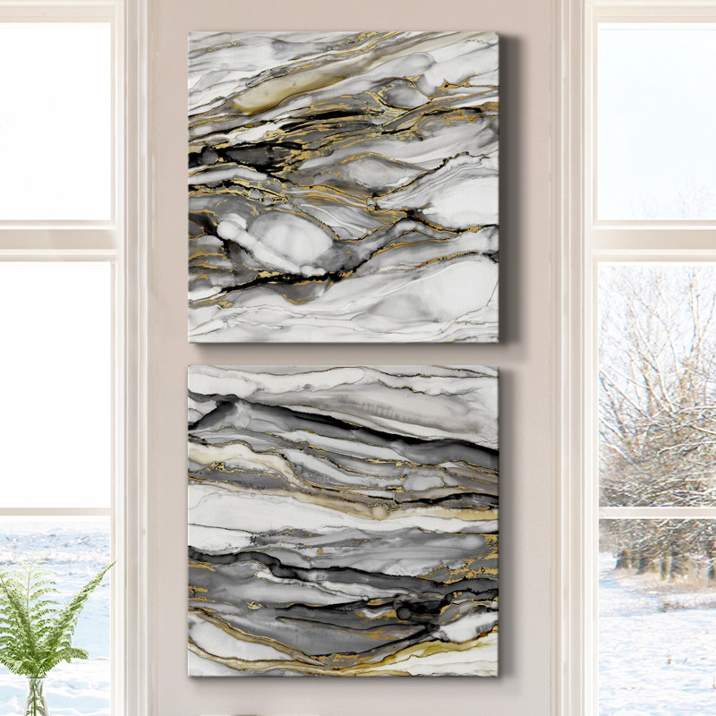 Marbré or I - ensemble de 2 reproductions d'art sur toile tendue, H 24 po x l 48 po x P 1 po