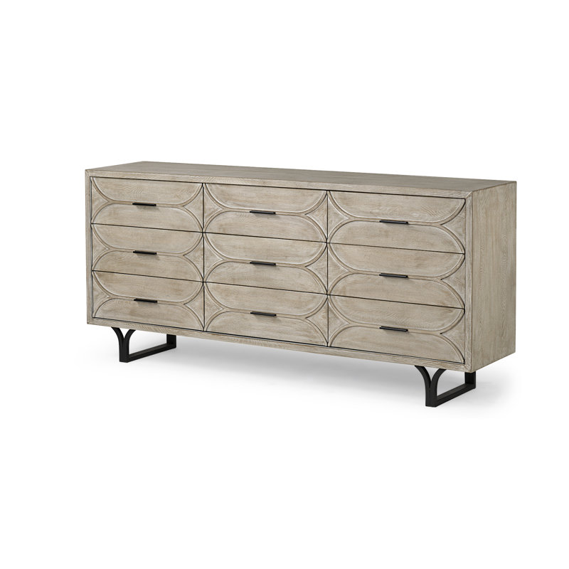 Buffet 9 tiroirs l 70,1 po Diane, Noir / brun clair