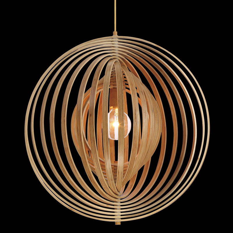 Large Natural Wood Globe Pendant Light with Dimmable LED
