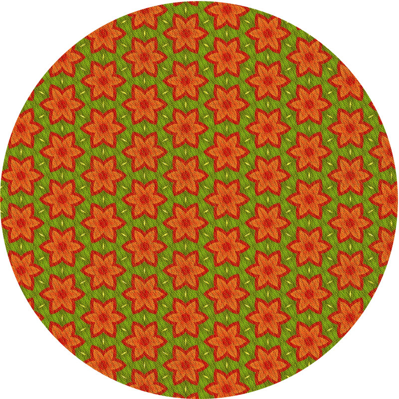 Tapis floral vert / rouge / orange en laine, Rond 8 pi