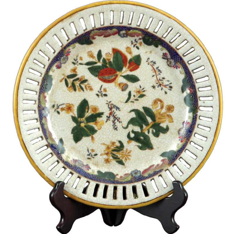 Assiette en porcelaine peinte à la main, vert / gris / rouge / jaune