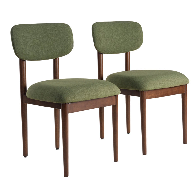 Ensemble de 2 chaises de salle à manger rembourrées en bois massif Rhoda, Vert, Noyer