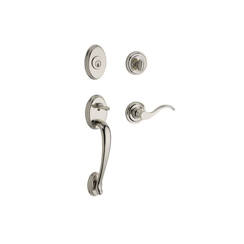 Columbus Handleset with Deadbolt and Door Lever and Rosette, Polished Nickel, Yes, Left