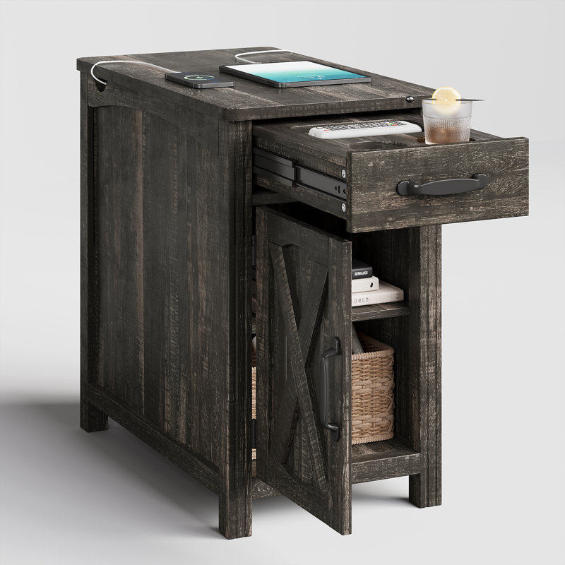 Table de bout haute de 23,5 po avec station de chargement et de rangement Analiesa, Plateau noir / base noire, 1