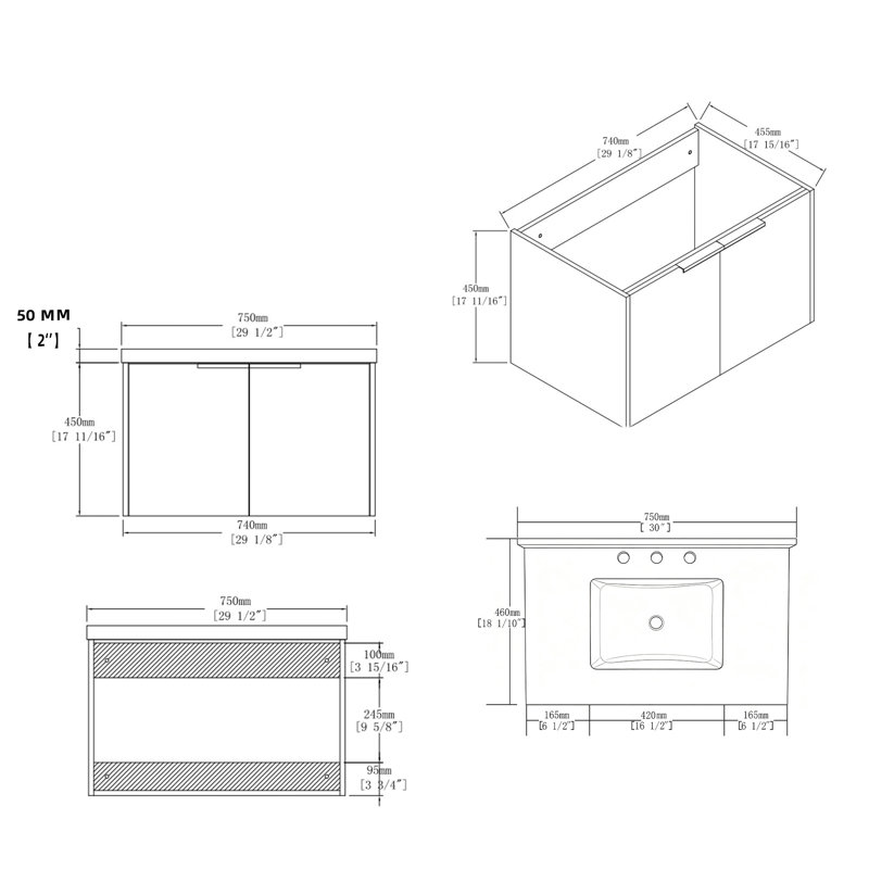 Meuble-lavabo flottant 30 po avec porte à fermeture en douceur et comptoir en marbre de culture Zephyr, Naturel