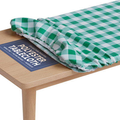 Kitchen Tablecloth Of Polyester -Fitted With Elastic, Water Proof, Washable, Fits For Table,Checked Design