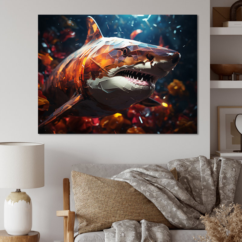 " Blue Shark Predators Glare Geometric I ", 12" H x 20" W x 1" D, Wrapped Canvas