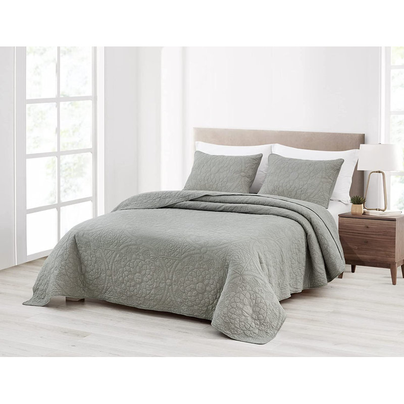 Cotton Quilt, Gray, Queen Quilt + 2 Standard Shams