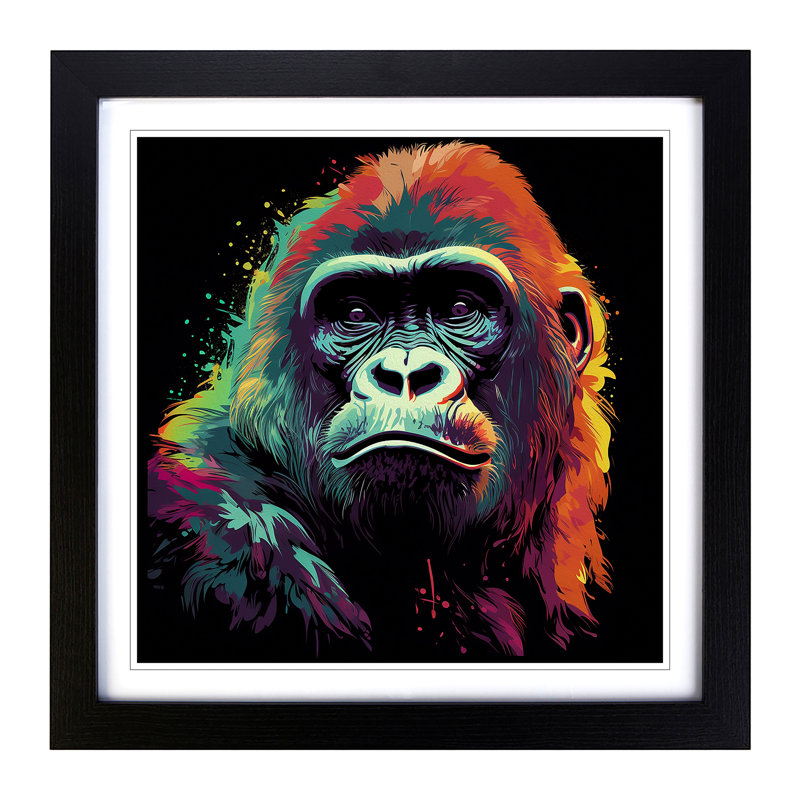 Gorilla Graphic Art - Single Picture Frame Print on Wood, Black