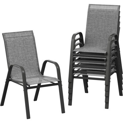 Set of 6 Outdoor Patio Dining Chairs, Stackable PVC-coated polyester Chairs with High Back, All-Weather Deck Chairs for Backyard, Poolside, Garden, or Balcony