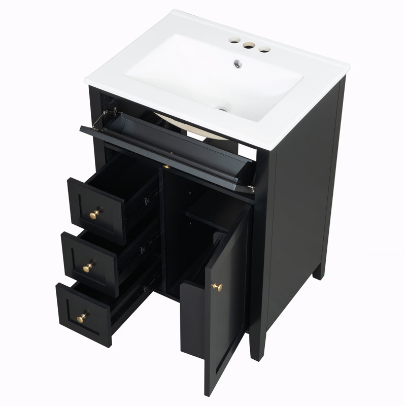 Meuble-lavabo de salle de bain avec lavabo, Noir et or