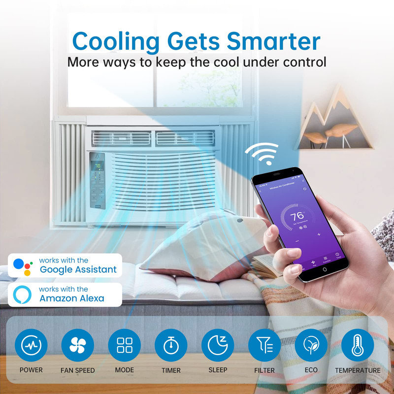 Climatiseur de fenêtre 6 000 BTU avec télécommande et contrôle WiFi