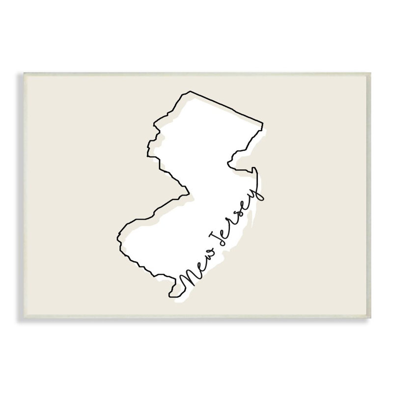 «New Jersey Home State Map Neutral Design», impression sur toile, Plaque murale, H 12 po x l 18 po