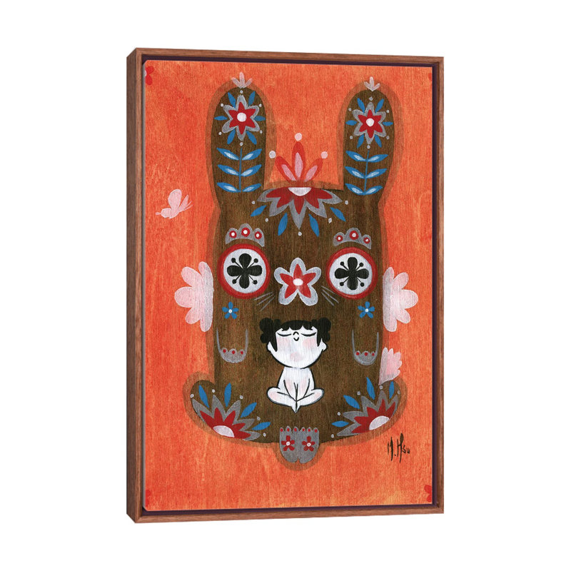 Folk Blessings - Bunny by Martin Hsu - Painting on Canvas, Classic Brown Wood Framed, 152.5 cm H x 101.5 cm W