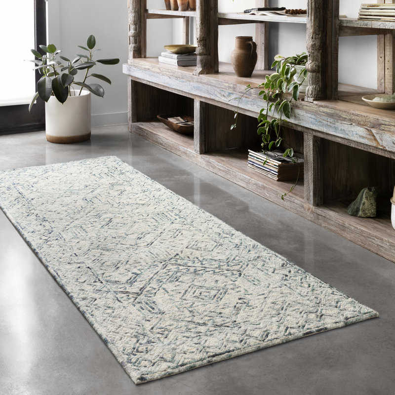 Tapis géométrique en laine touffeté à la main Haubert, Tapis de couloir 2 pi 6 po x 9 pi 9 po