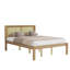 Grand lit plateforme en bois massif avec tête de lit en rotin, cadre de lit bohème de style campagnard, rangement sous le lit, aucun sommier nécessaire, bois naturel
