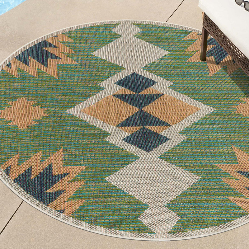 Tapis d'intérieur / extérieur vert Lauryn, Rond 10pi