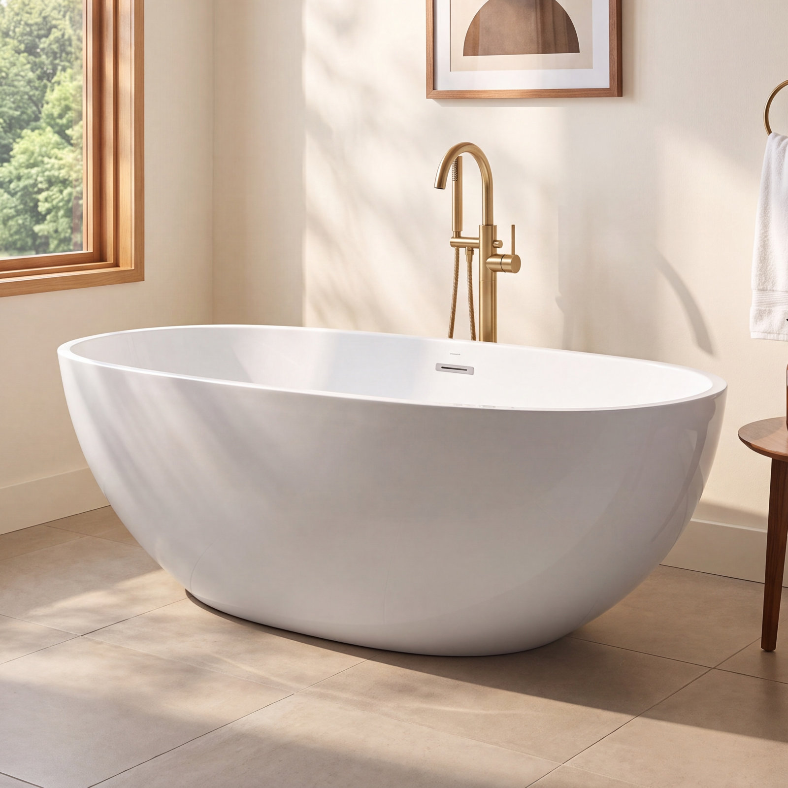 Euthalia 67" Solid Surface Soaking Bathtub, Glossy