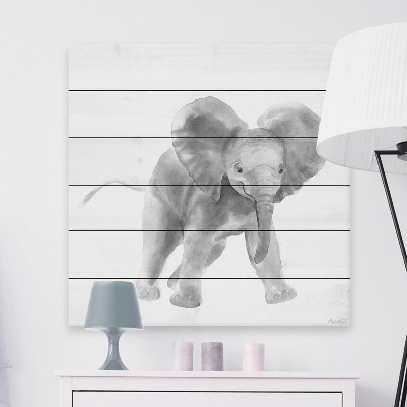 «Aliya Playful Elephant Print» sur bois blanc, H 40 po x l 40 po x P 1,5 po