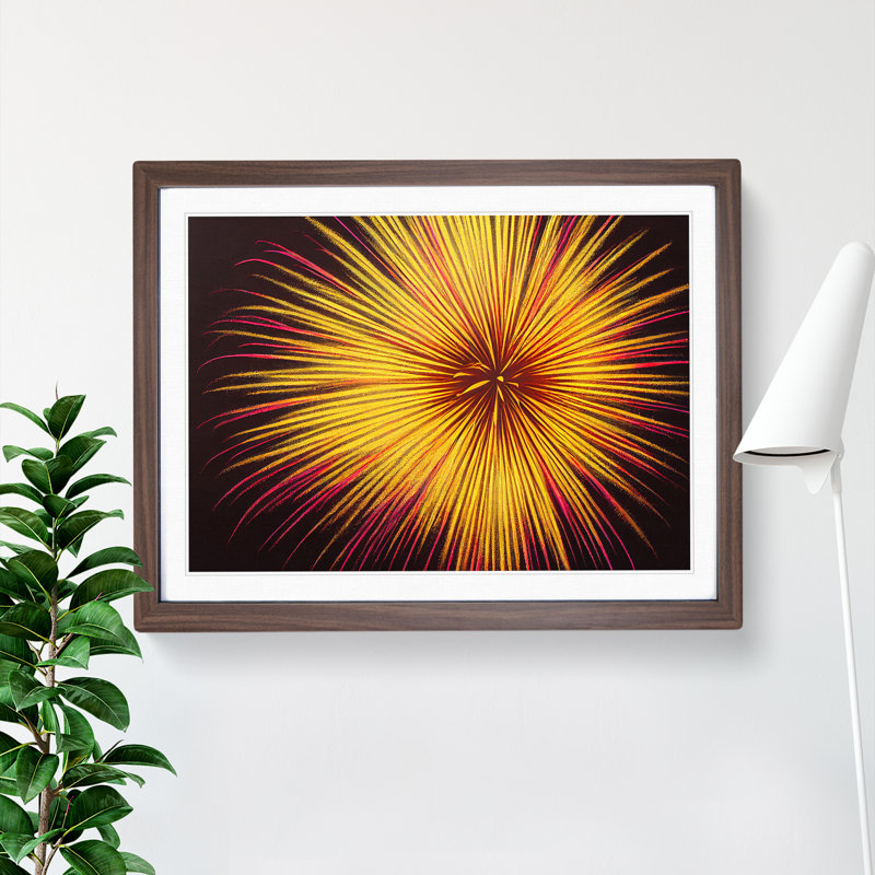 XH1022-8656X Super Fireworks 1 Piece Single Picture Frame Painting, 25cm H x 34cm W x 2cm D, Walnut