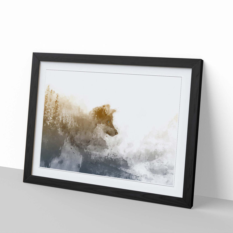 Wolf in the Wilderness in Abstract - Picture Frame Painting Print, Black, 60cm H x 91cm W x 2cm D