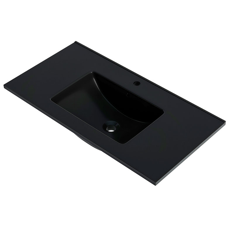 Ceramic Lavatory Sink, Black Or White In 24/30/36 Inch - Bathroom Vessel Basin Meets Us Standards, Faucet Not Included, Black