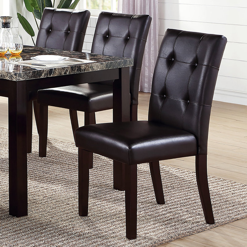 2 chaises de salle à manger brun foncé, siège en similicuir à boutons, capacité de poids de 250 lb, pour des pièces fascinantes