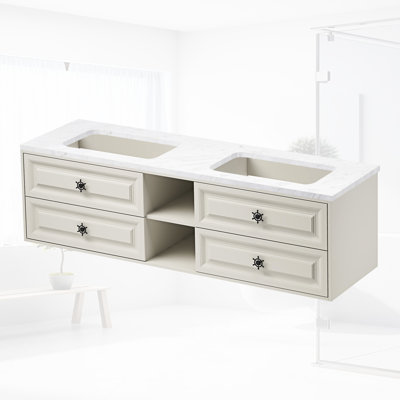 Meuble-lavabo double 72 po avec plateau en marbre Aamya