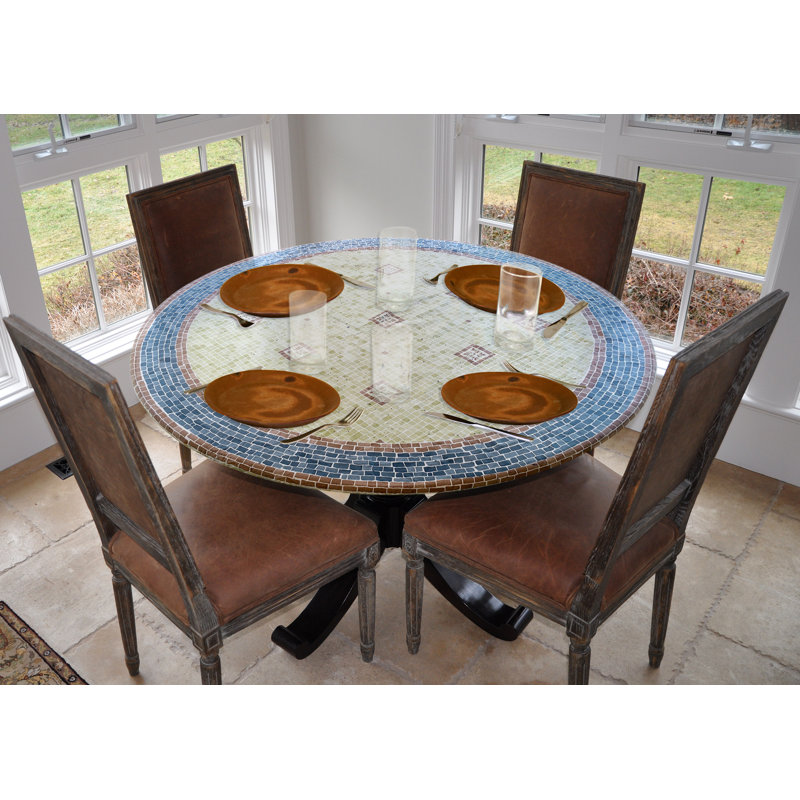 Ebern Designs - Elite Elastic Edged Print Table Pad - Mosaic Blue -Round - Fits Tables Up To 44" Diameter - The Ultimate Protection For Your Table!!!