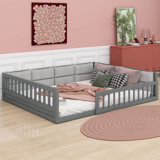 Maily Wood Full Size Upholstered Platform Bed with Guardrail and Pillow