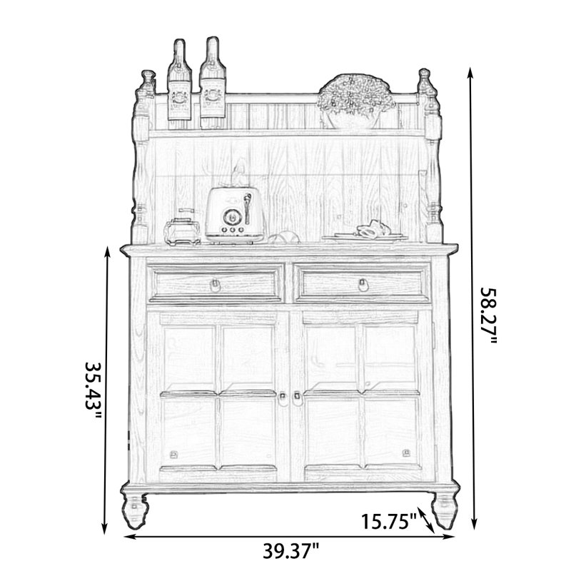 Buffet en bois massif, H 58,27 po x l 39,37 po x P 15,75 po, Noyer