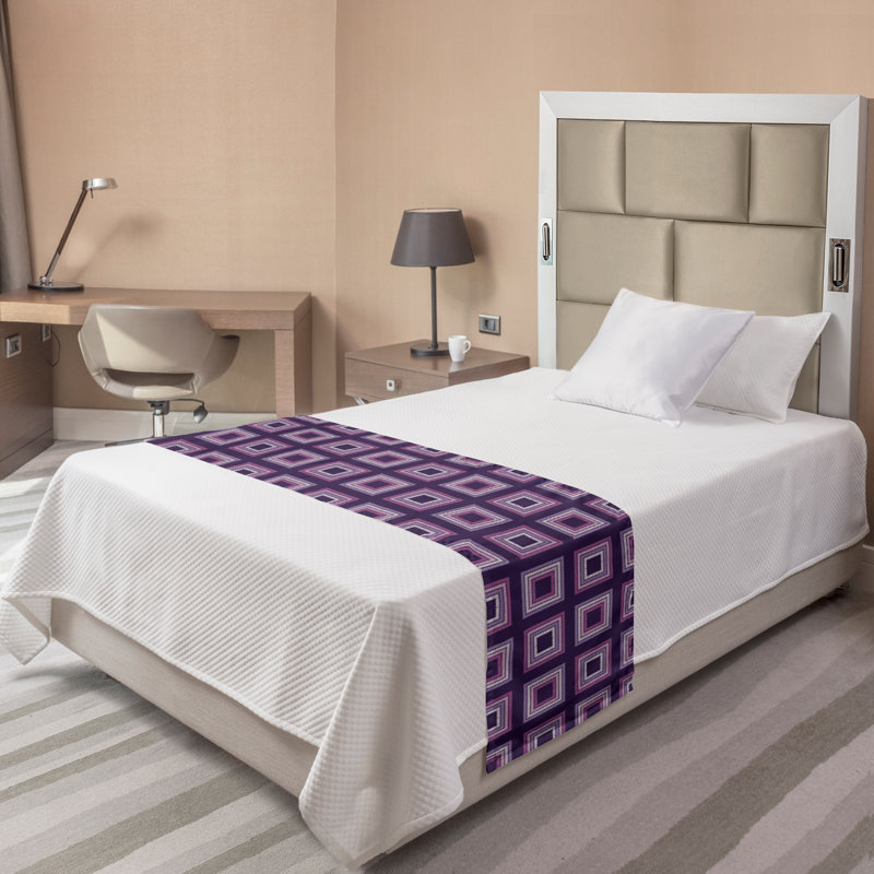 Ambesonne Abstract Bed Runner Nested Ornamental Squares Quartz Mauve, Twin