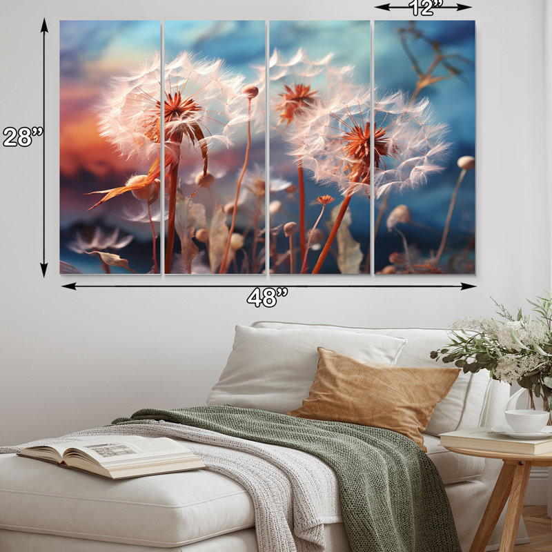 «Blue Dandelion Dancing In The Morning III», ensemble d'art mural floral en métal