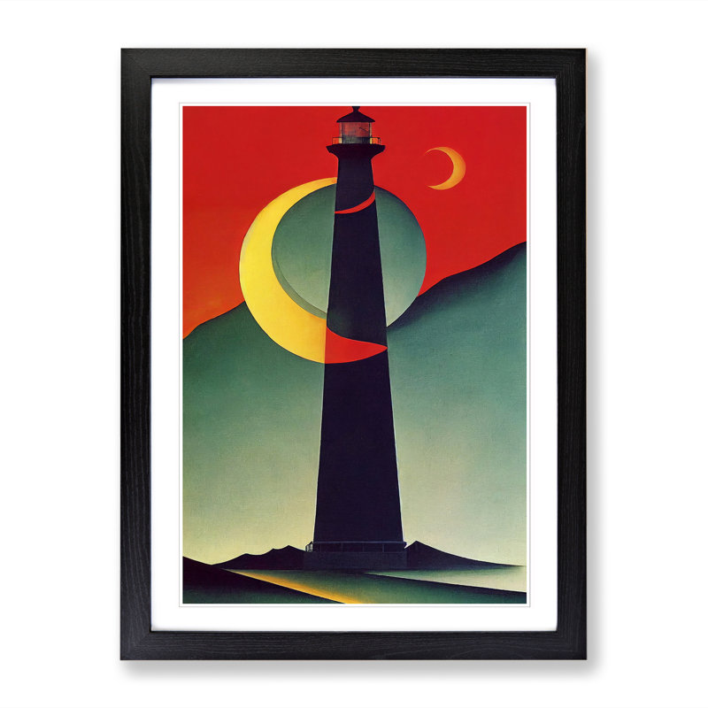 Lighthouse Impressionism Vol.1 - Picture Frame Print, 64cm H x 46cm W x 2cm D, Oak