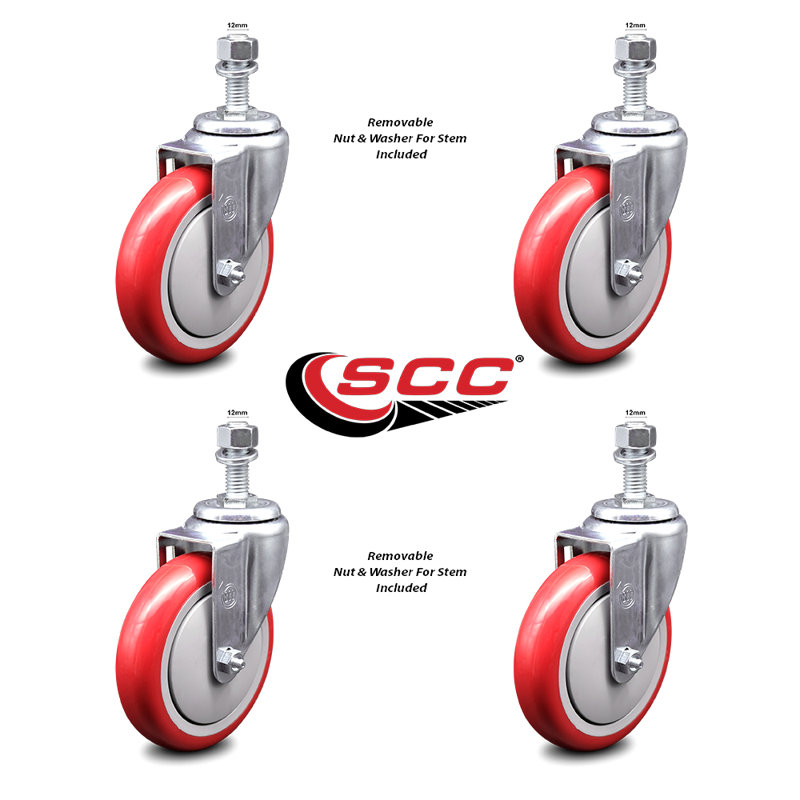 Polyurethane 12MM Threaded Stem Caster Set 2 Brakes SCC