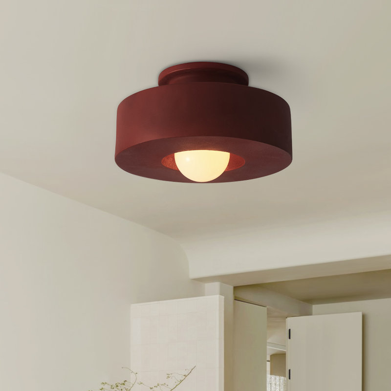 Plafonnier semi-encastré 1 lumière en résine, Rouge